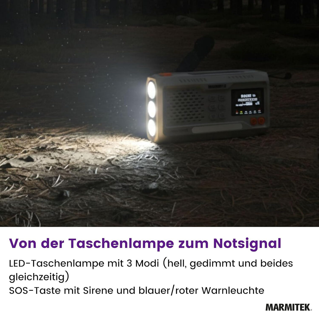 Notfallradio Marmitek RESQ 100 – Zuverlässige Kurbelradio mit DAB+ und Solar – Powerbank 4500 mAh &