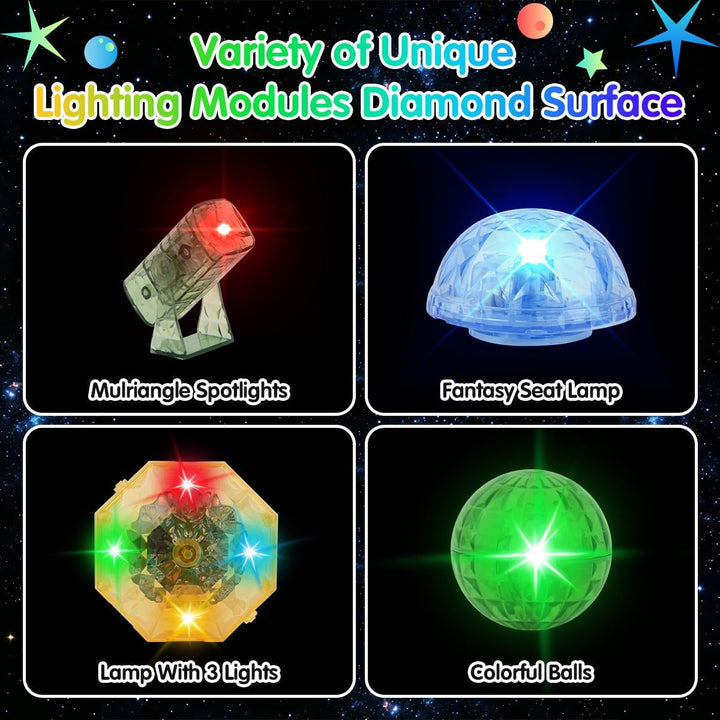 VICTERR Magnetische Bausteine Montessori Spielzeug 105 Teile mit LED & Kugelbahn – STEM Montessori S