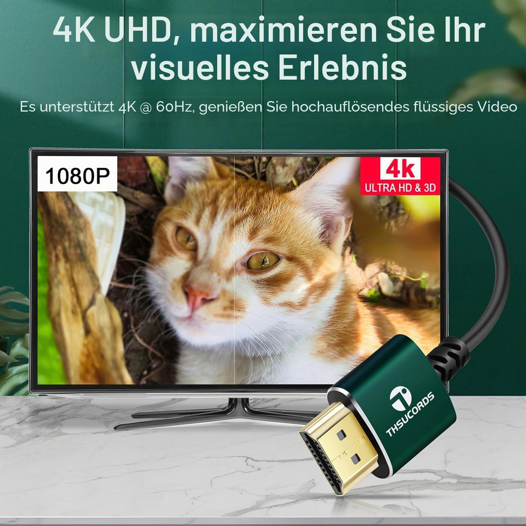 Thsucords Dünnes Micro HDMI auf HDMI Kabel 0,3M 2 Stück, Ultradünnes Flexibles HDMI Micro Typ D auf