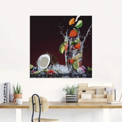 ARTland Glasbilder Wandbild Glas Bild einteilig 80x60 cm Querformat Früchte im Wasser Cocktails Fruc