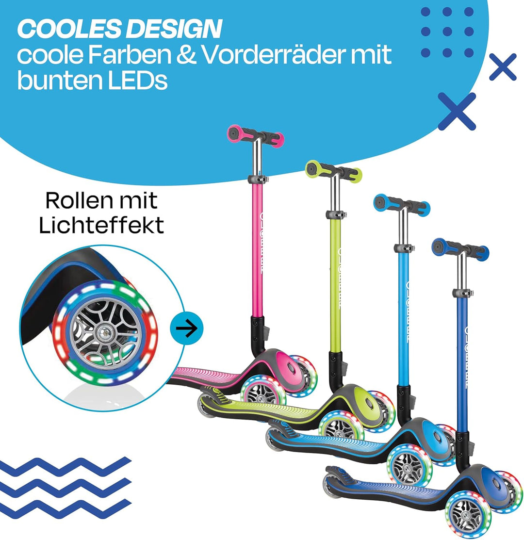 GLOBBER Elite Roller – Tretroller Kinder ab 3 Jahre - Scooter 120/80 mm - ABEC 5, 3-rädrig – höhenve