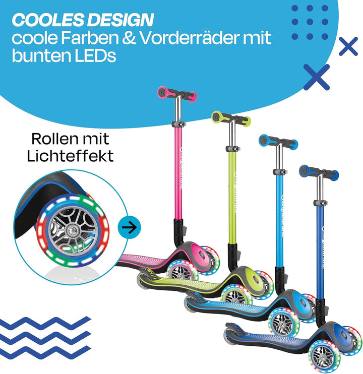 GLOBBER Elite Roller – Tretroller Kinder ab 3 Jahre - Scooter 120/80 mm - ABEC 5, 3-rädrig – höhenve