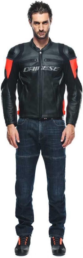 Dainese Racing 4 Motorrad Lederjacke, schwarz/rot, 52 52 BLACK/FLUO-RED, 52 BLACK/FLUO-RED