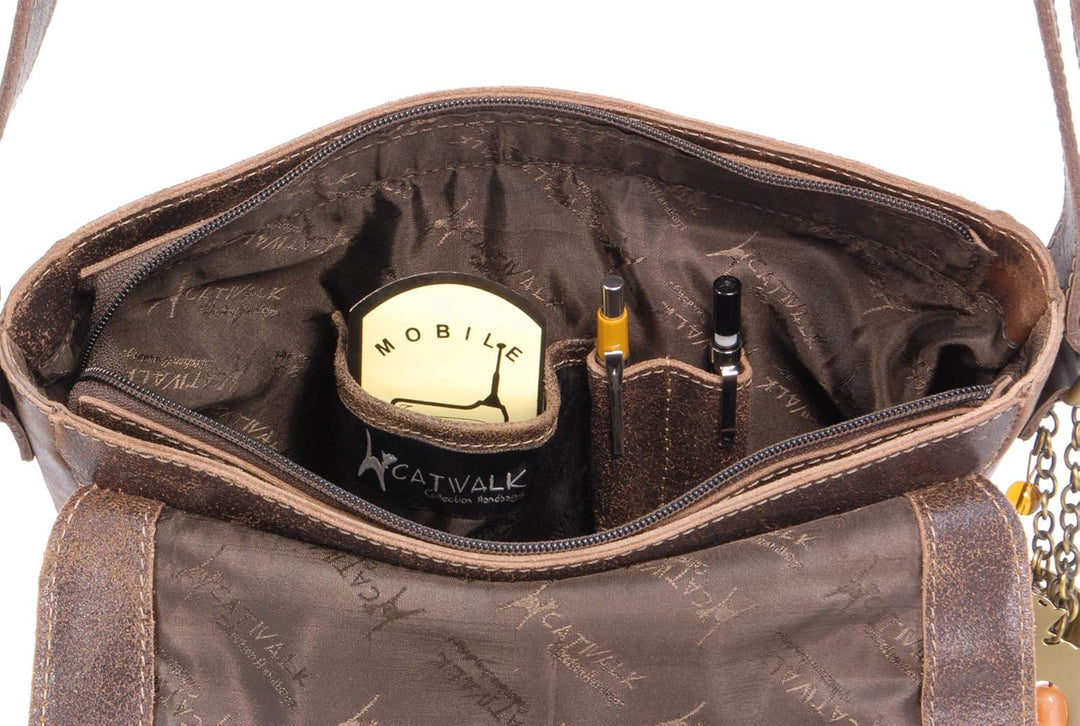 Catwalk Collection Handbags - Damen Antik-Leder Umhängetasche - Messenger Bag Mittelgross - Arbeitst