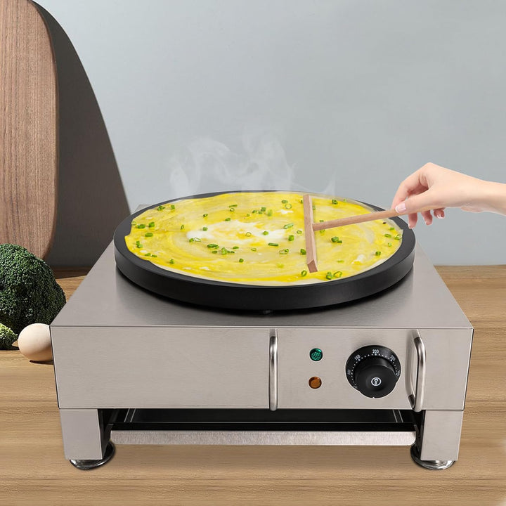 Crepes Maker Creperie Antihaftbeschichtung Ø 40cm 50–300°C Crepeseisen mit Hölzerne Spachtel + Herau