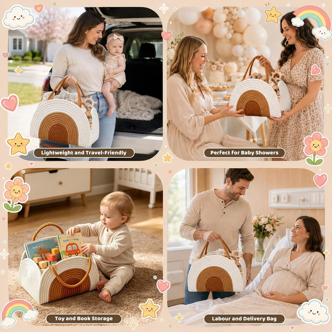 Baby Windel Caddy Organizer, Wickeltisch Organizer mit Fächern und Griffen, Tragbarer Wickeltasche O