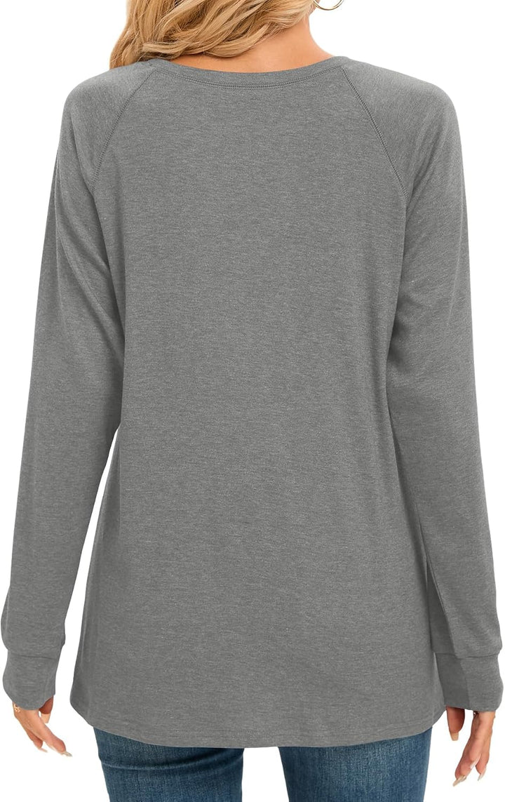 Langarmshirt Damen Rundhals Casual Locker Falten Tshirt Langarm Damen Oberteile Elegant Grau S, Grau