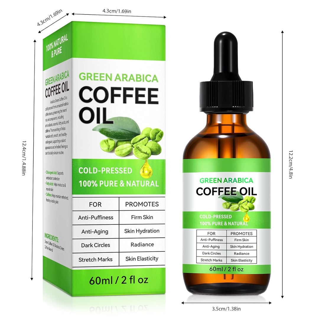 2PCS Kaffeeöl Gegen Falten - 100% Rein und Natürlich Grünes Arabica-Kaffeeöl für Gesicht Körper Haar