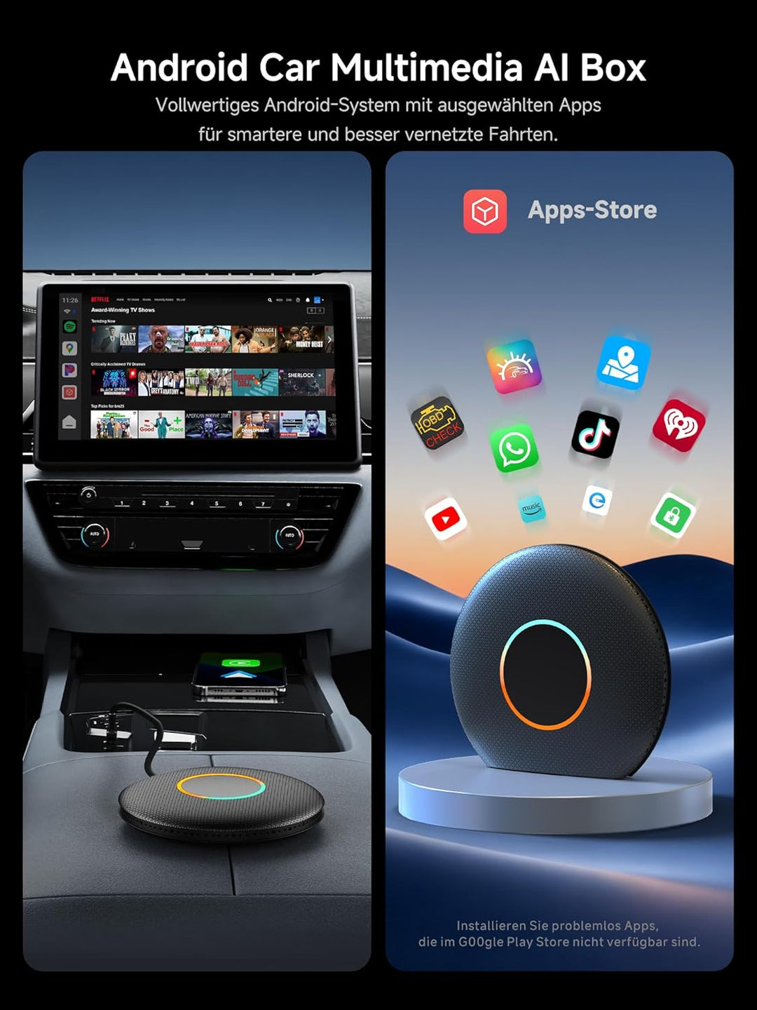 CarPlay Wireless Adapter, Smart AI Box CarPlay Video-Apps, Kompatibel mit Kabelgebundenem Werkseitig
