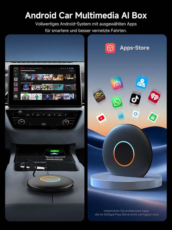 CarPlay Wireless Adapter, Smart AI Box CarPlay Video-Apps, Kompatibel mit Kabelgebundenem Werkseitig