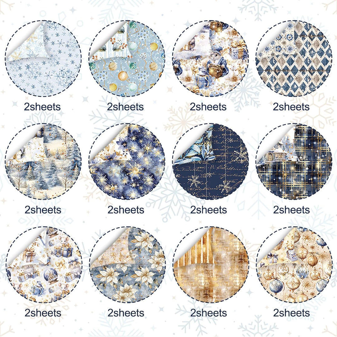 Scrapbooking Papier 24 Blatt/12 Designs, Doppelseitiges Weihnachtstheme Designpapier, Bastelpapier D