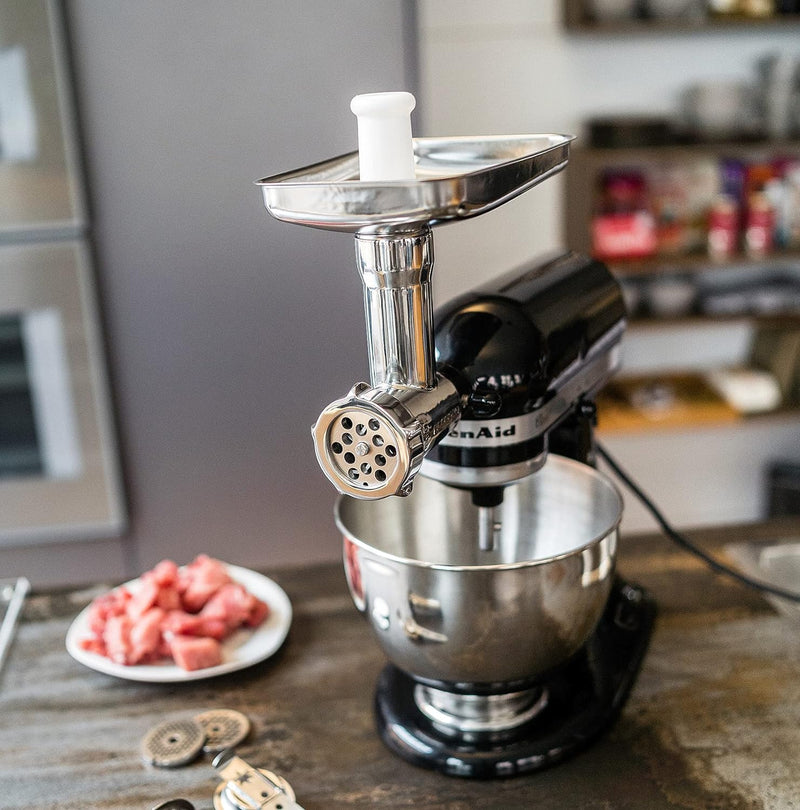 grossag Fleischwolf für KitchenAid Grösse 5 Edelstahl Spülmaschinenfest Inklusive 3 Lochscheiben KFW