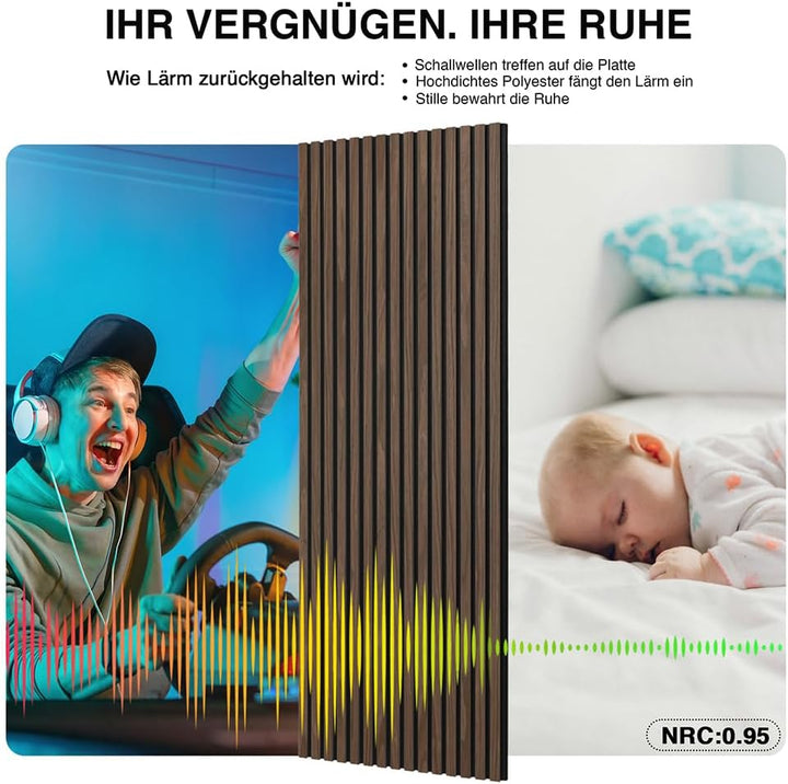 Akustikpaneele Holz 120x60cm-2er Set(1,44m²) 3D Wandpaneele mit Holzfurnier & Filz, Akustik Holzpane