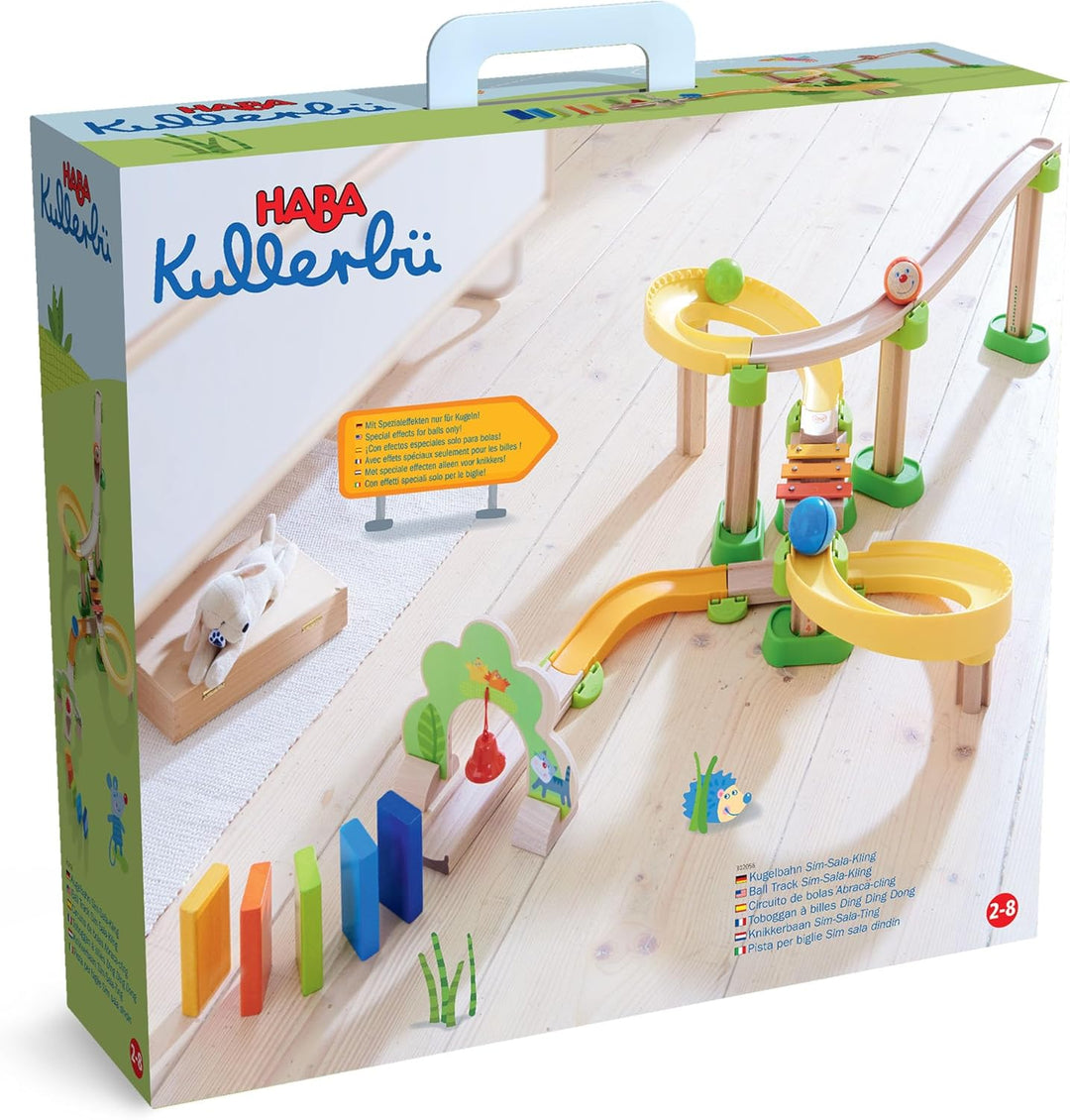 HABA 302056 - Kullerbü - Kugelbahn Sim-Sala-Kling, Holzkugelbahn mit vielen spannenden Bauelementen,