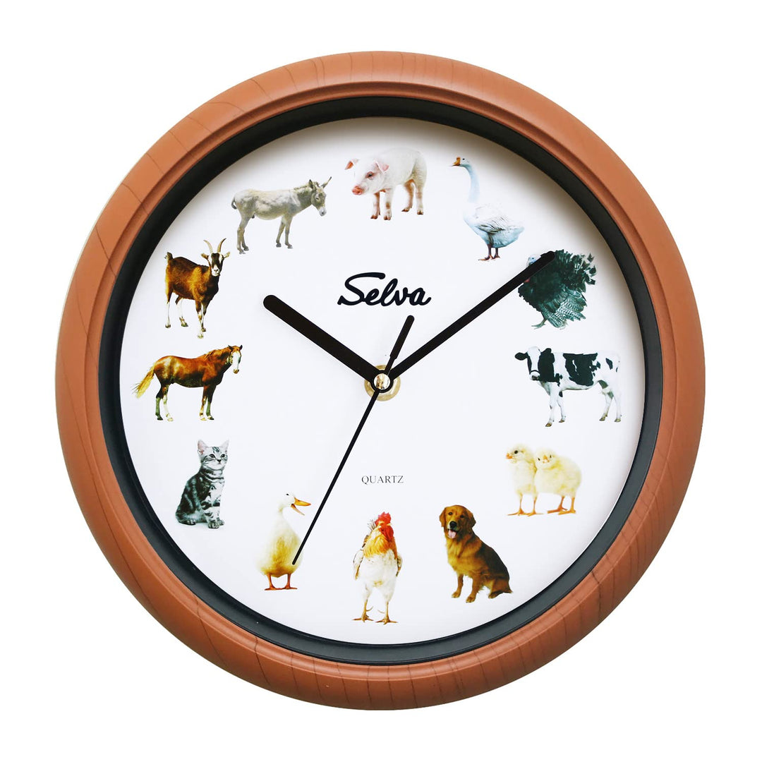 SELVA Tieruhr, Wanduhr, mit Tierlauten zu jeder Stunde und farbenfrohe Illustrationen, Gehäuse aus K
