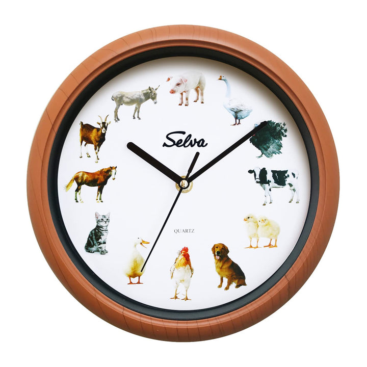 SELVA Tieruhr, Wanduhr, mit Tierlauten zu jeder Stunde und farbenfrohe Illustrationen, Gehäuse aus K