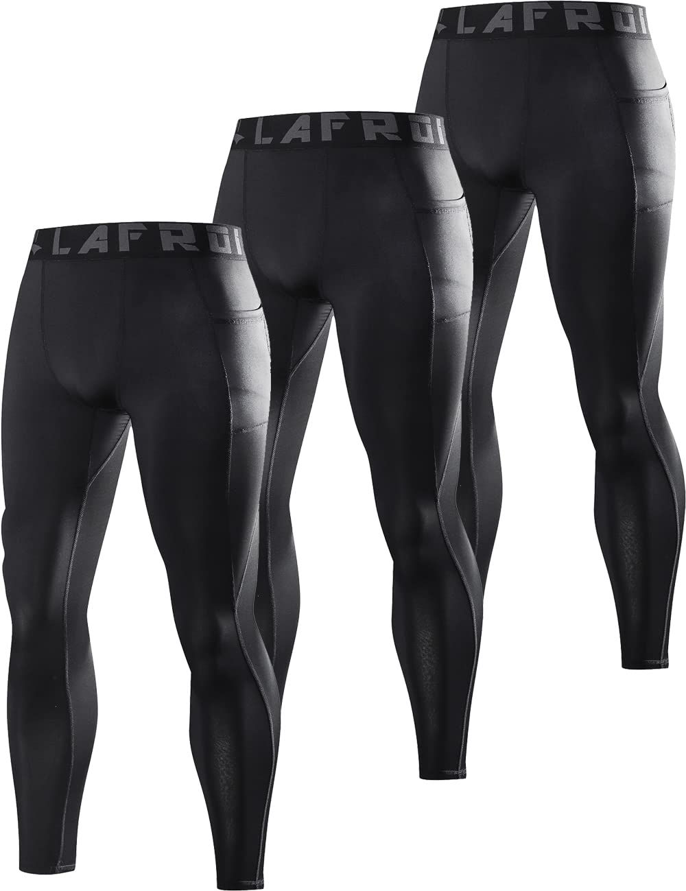 LAFROI YSK08 schnelltrocknende Kompressions-Leggings mit Taillenbund für Herren S Pocket black X3, S