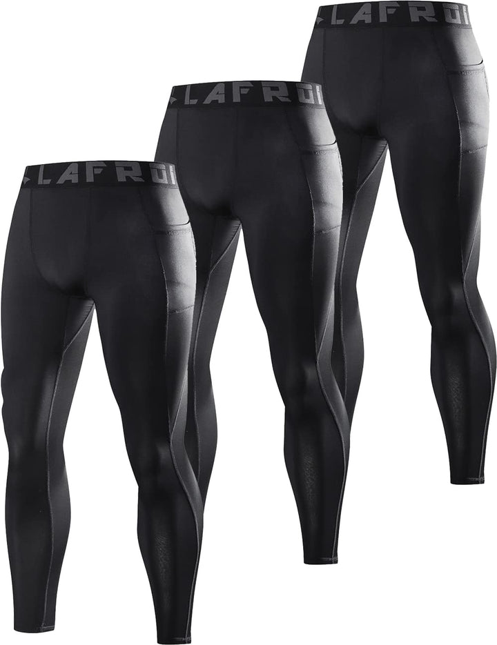 LAFROI YSK08 schnelltrocknende Kompressions-Leggings mit Taillenbund für Herren S Pocket black X3, S
