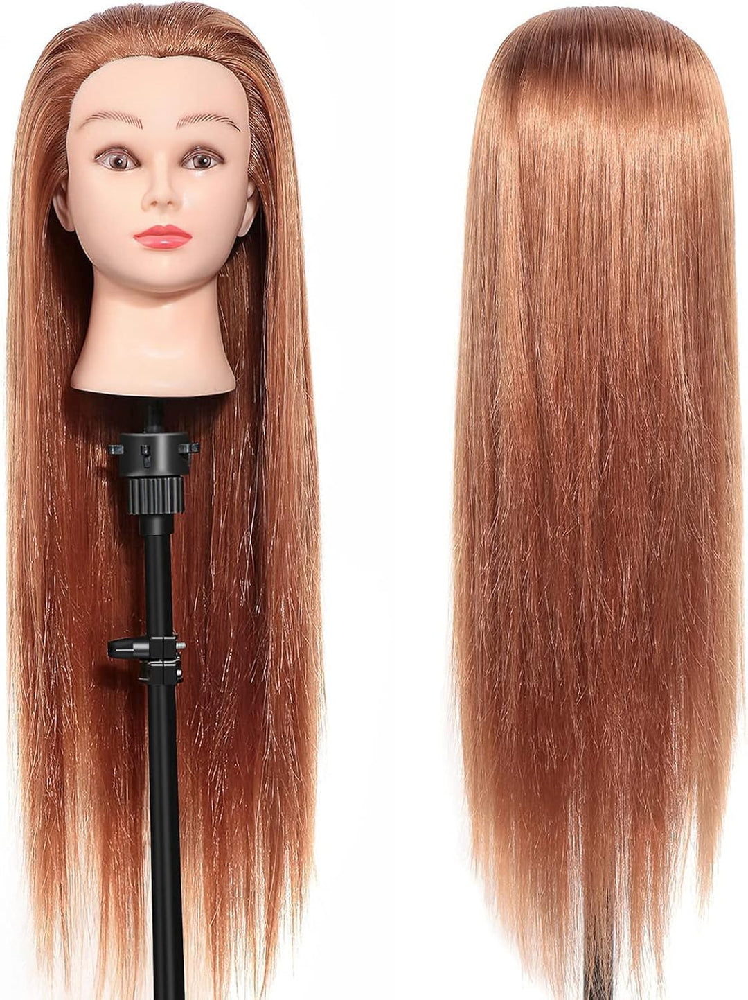 Übungskopf, 61 cm, Friseur-Übungskopf mit Tischklemmenständer, 100% weiches Kunstfaser-Material, Ech