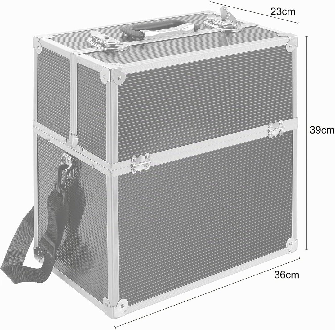 Arebos Kosmetikkoffer | 26L | inkl. Tragegurt | 13 Fächer | Aluminium | inkl. Schloss &amp; Schlüssel |