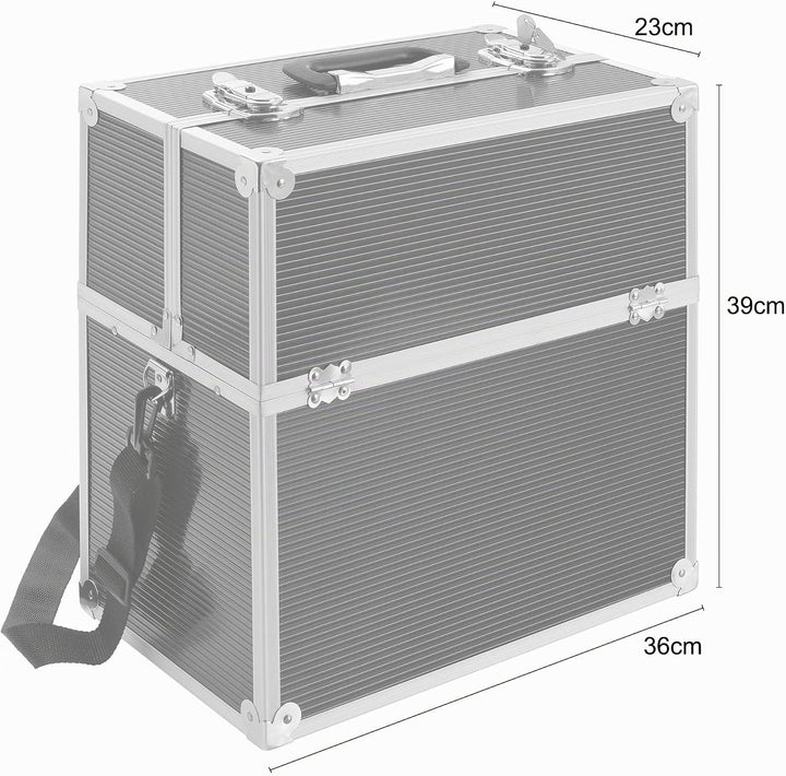 Arebos Kosmetikkoffer | 26L | inkl. Tragegurt | 13 Fächer | Aluminium | inkl. Schloss &amp; Schlüssel |
