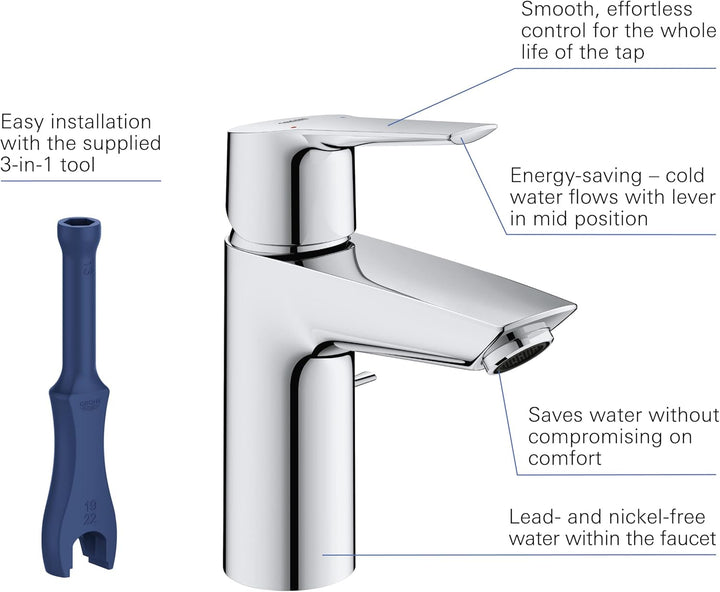 GROHE QUICKFIX Start - Einhand- Waschtischarmatur (wassersparend, S-Size, inkl. 3-in-1 Montagewerkze