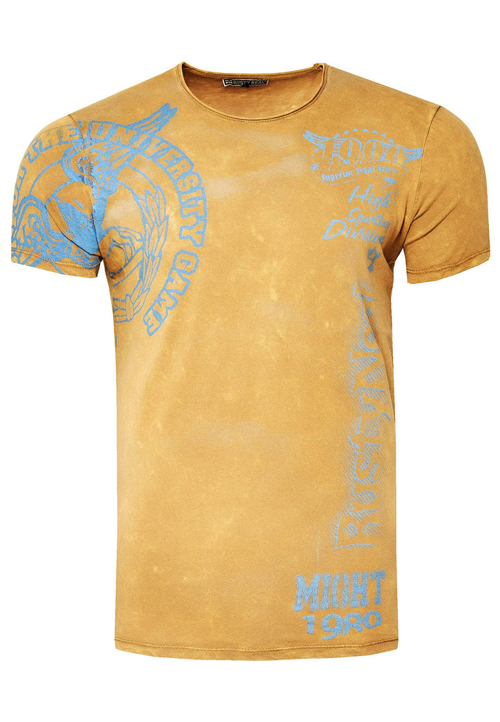 T-Shirt Herren Kurzarm Rundhals Tshirt Printed Shirt Regular Fit Verwaschen Plakativer Druck 232, Fa