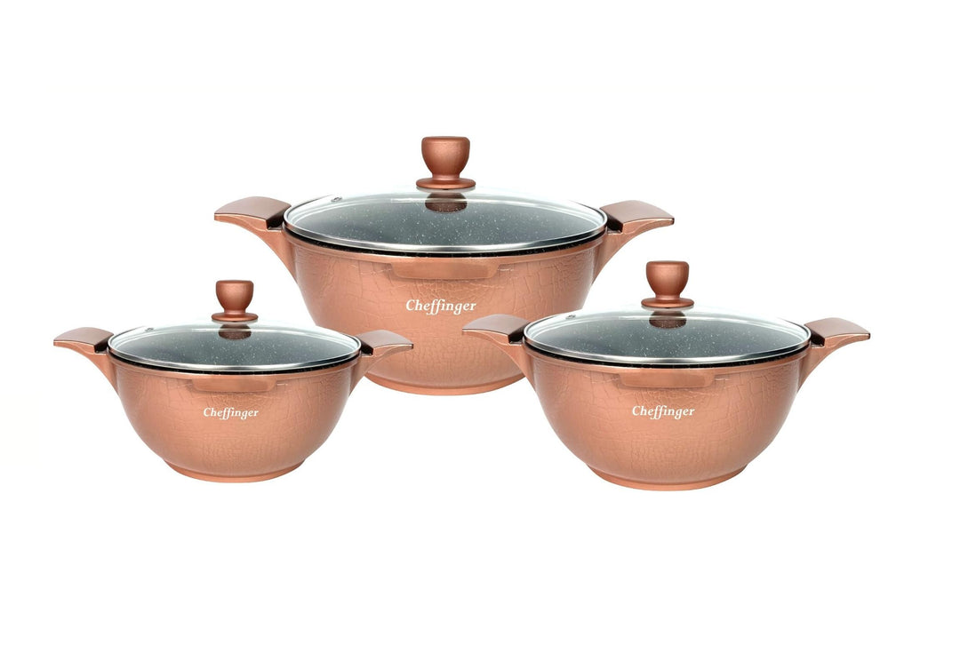 Kochtopfset 20-24-28cm 6-tlg Topf Induktion Alu Guss Geschirr Kupfer, Kupfer