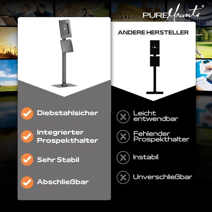 PureMounts® Tablet Halterung mit abschliessbarem Stahlgehäuse für iPad 5/6/7/8/9/ IPad Air 9.7"/ 10.
