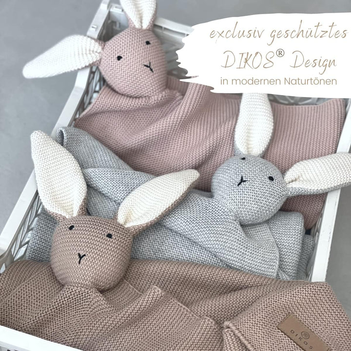 DIKOS® Original Babydecke SCHMUSE-HASE grau | 100% Bio-Baumwolle Neugeborenen Decke | Kuscheldecke S