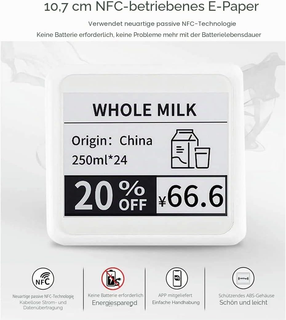 IBest 4.2inch Passive NFC-Powered e-Paper Black/White e-Ink Display, No Battery Required, Wireless P