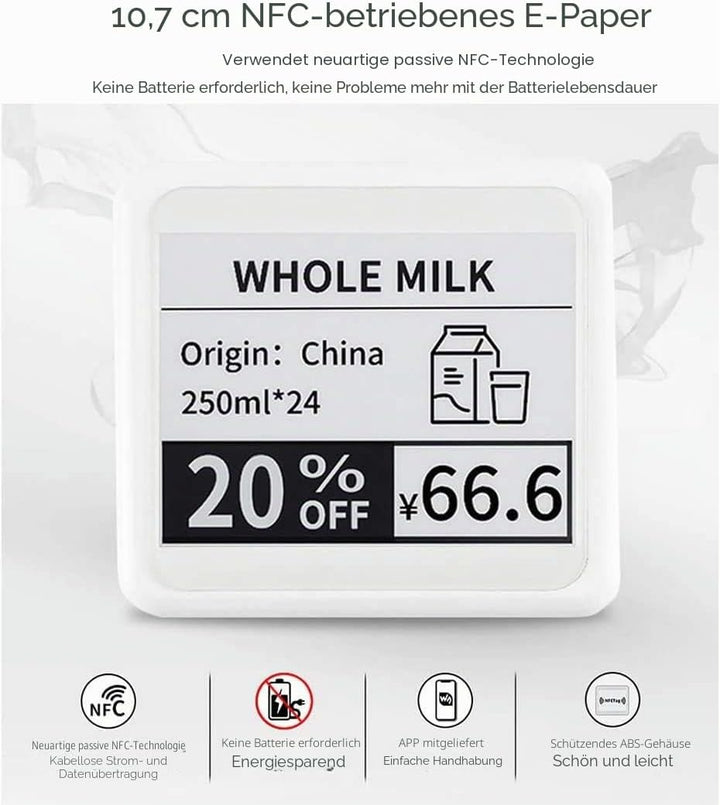 IBest 4.2inch Passive NFC-Powered e-Paper Black/White e-Ink Display, No Battery Required, Wireless P