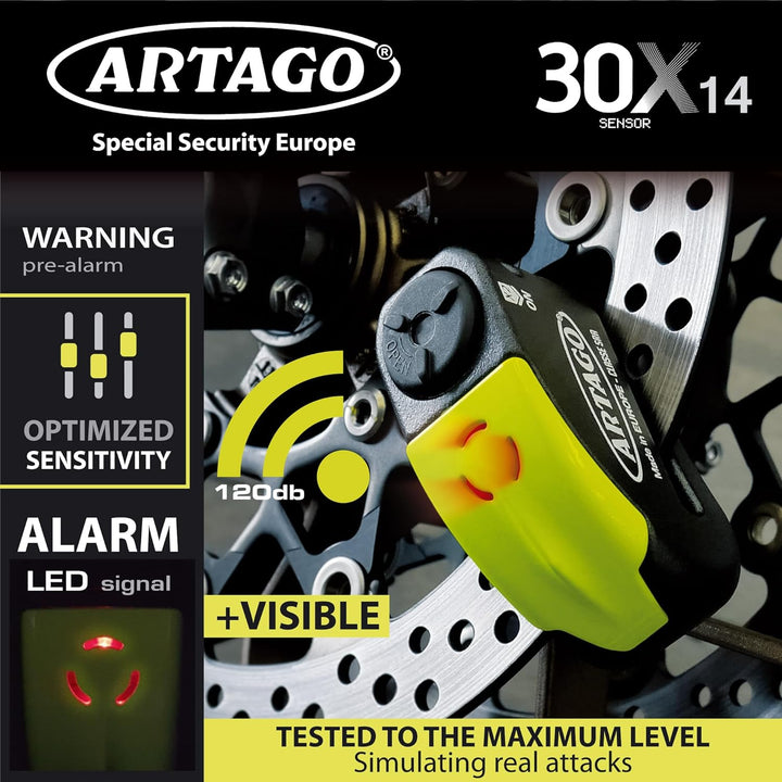Artago 30X3 Pack Bremsscheibenschloss mit Alarm 120db Hohe Sicherheit + Halterung für Kawasaki Z900,