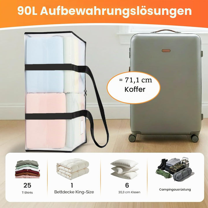 RICHER HOUSE 90L Grosse Aufbewahrungstasche wasserdichte, 4 stück Heavy-Duty Umzugstaschen mit Reiss