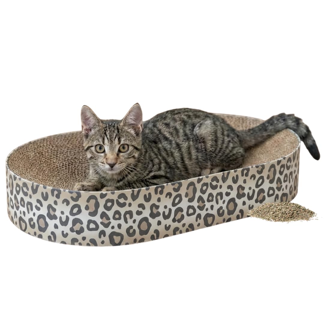 Trixie Kratzbrett Leo aus Pappe 63 × 10 × 35 cm, Kratzspielzeug mit Katzenminze, Creme - 48034