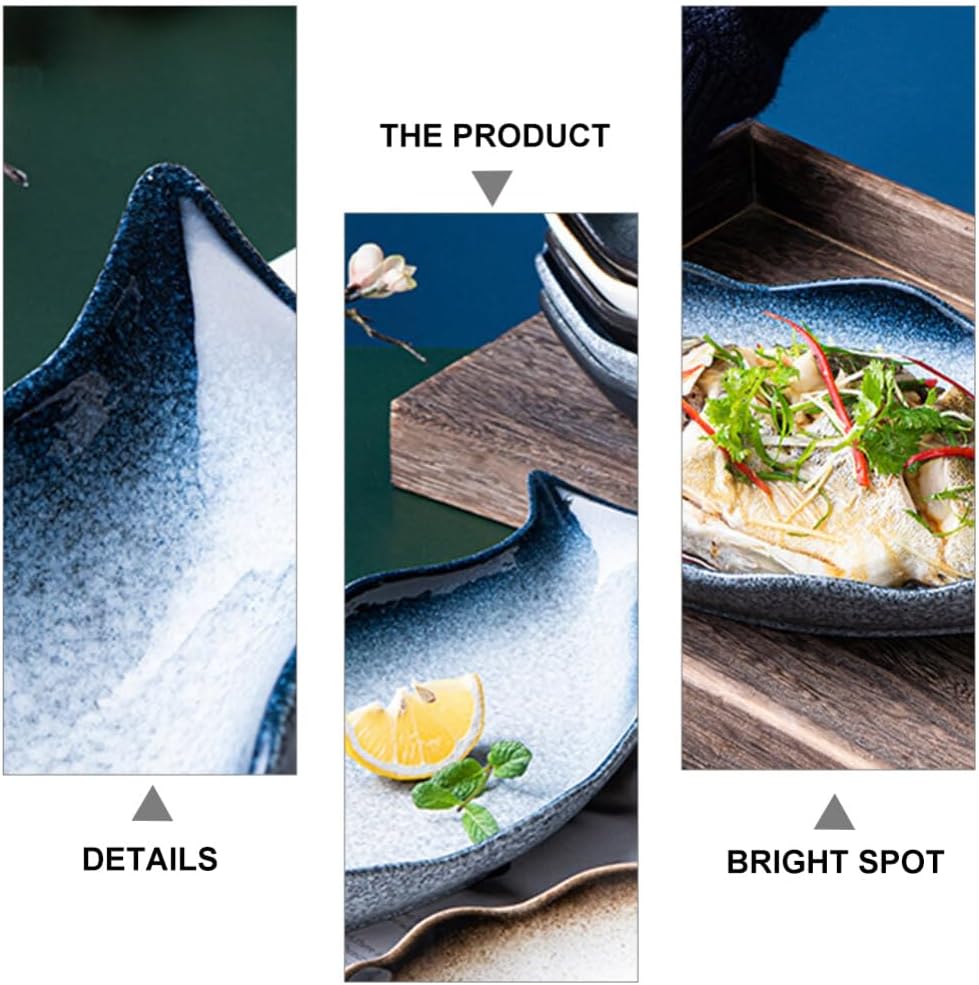 Cabilock Fischteller Keramik Fischplatte Porzellan Servierteller Fischform Lachsplatte Vorlegeplatte