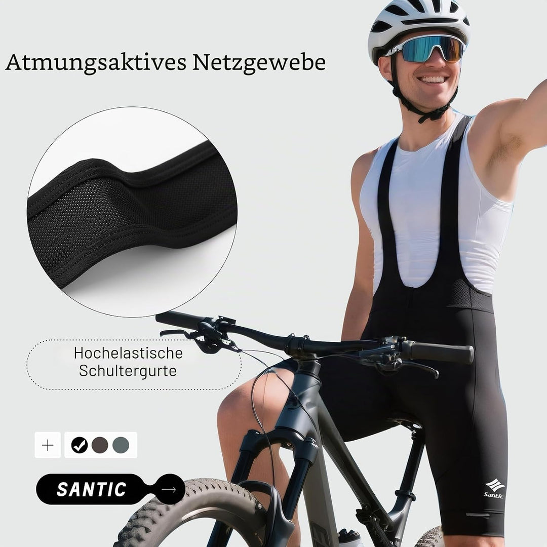 Santic Trägerhose Fahrrad Herren Fahrradhose Kurz mit Sitzpolster Radhose Herren Kurz Gepolstert S 2