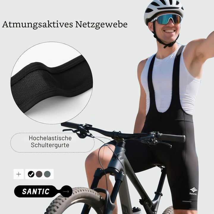 Santic Trägerhose Fahrrad Herren Fahrradhose Kurz mit Sitzpolster Radhose Herren Kurz Gepolstert M 2