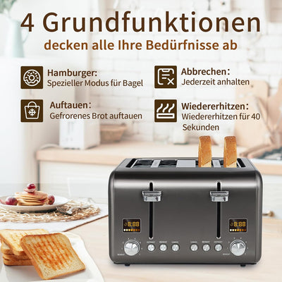 SEEDEEM 4 Slice Toaster, Stainless Steel Bread Toaster with Colorful LCD Display, 7 Bread Shade Sett