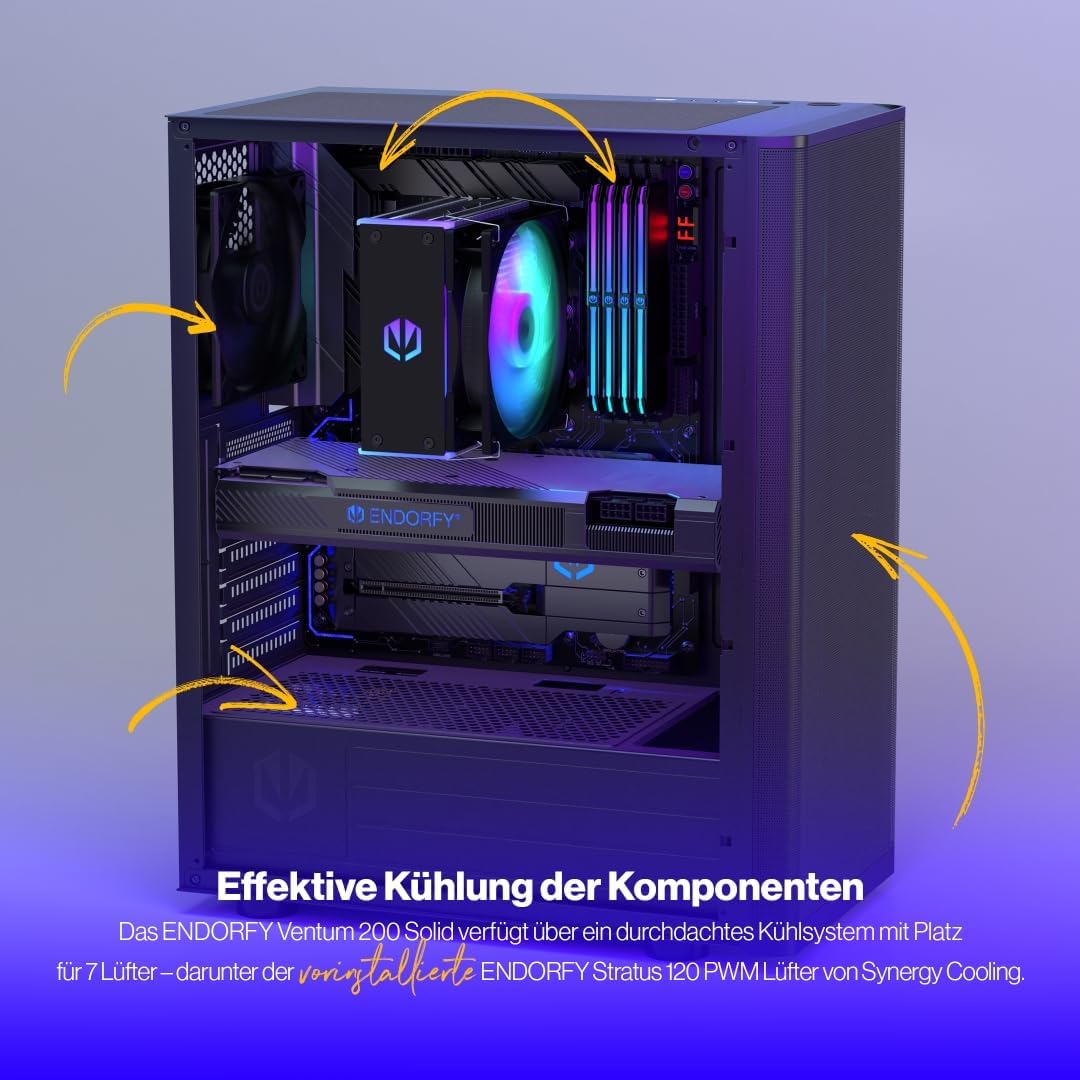 ENDORFY Ventum 200 Solid, ATX Gehäuse, 1x 120mm Lüfter enthalten, Frontblende aus Mesh, Breite Kühlk