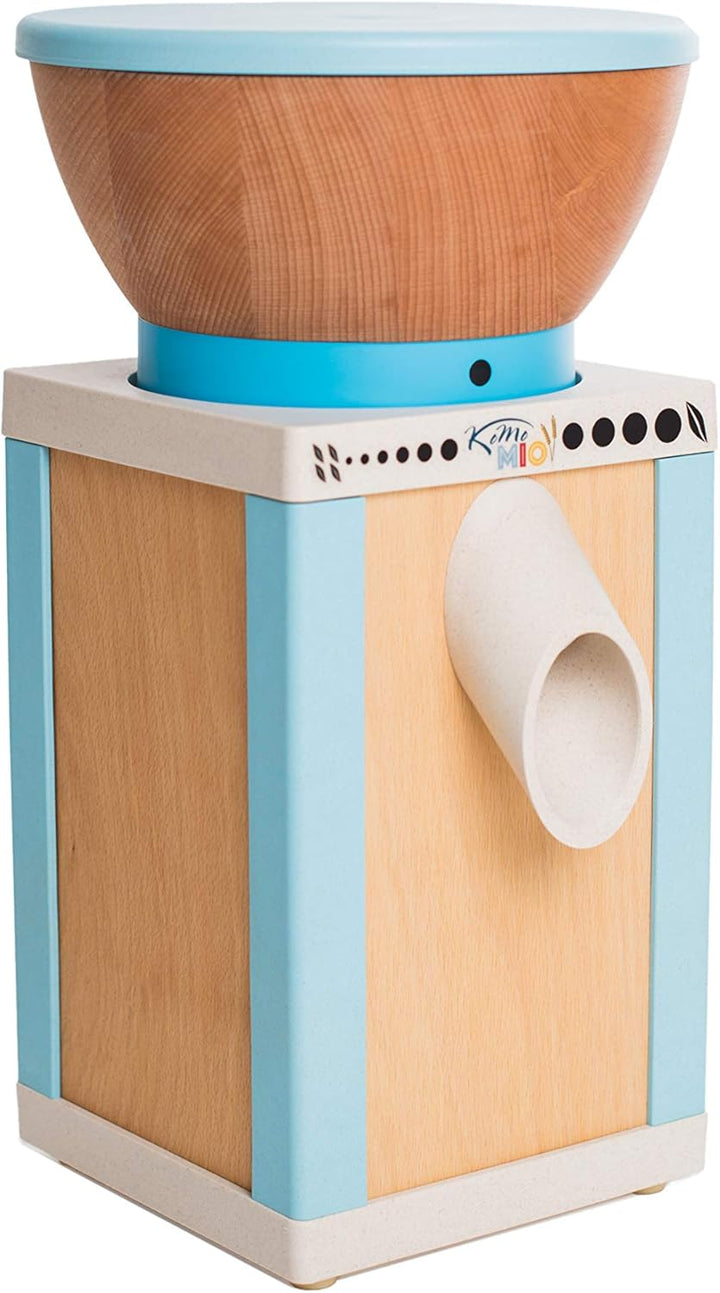 KoMo KoMoMio Getreidemühle elektrisch blau – 360W Motor – Holztrichter Buche massiv – Buche-Multiple
