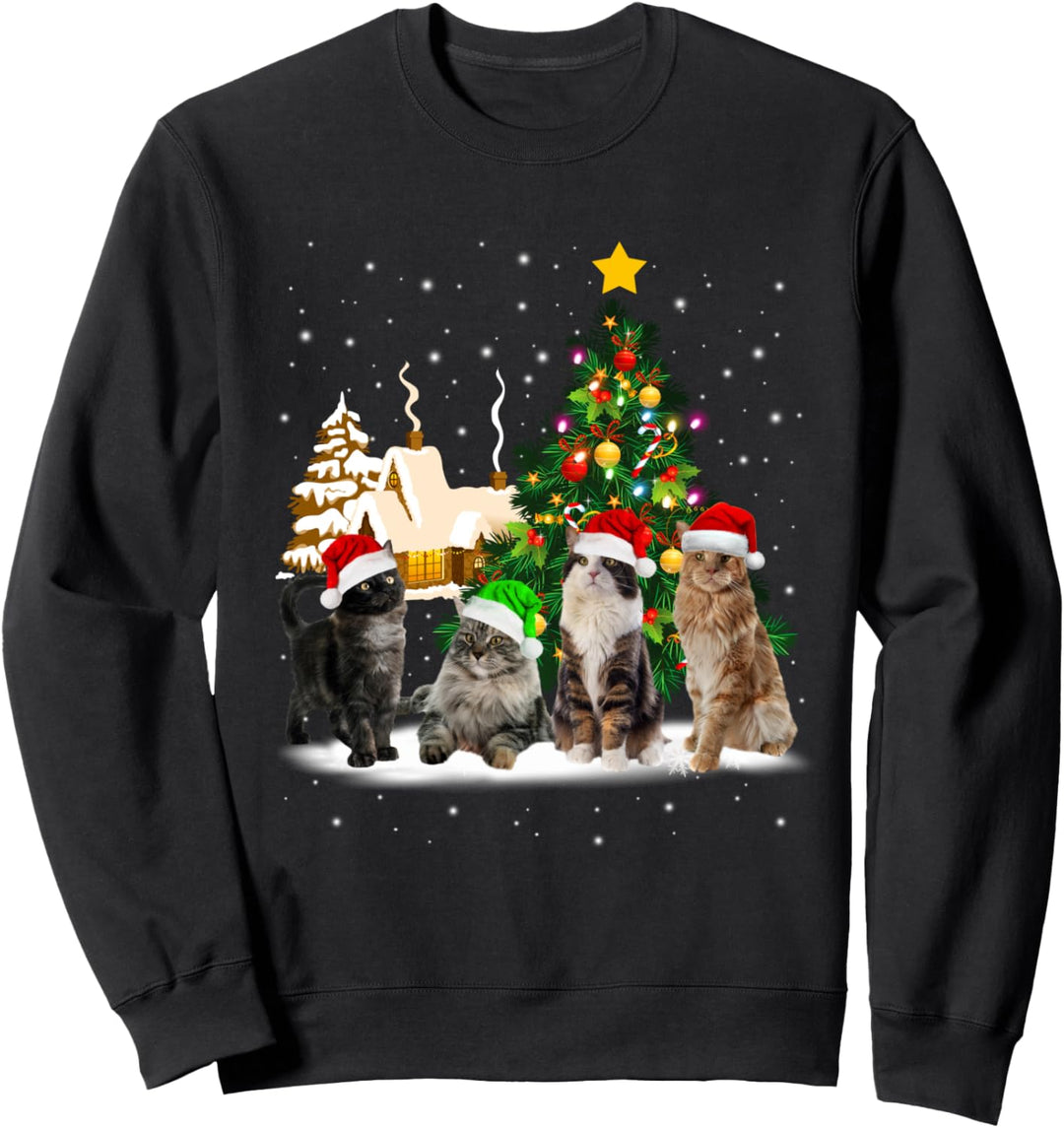 Santa Katzen Weihnachten Deko Christmas Cat Mom Xmas Pyjama Sweatshirt