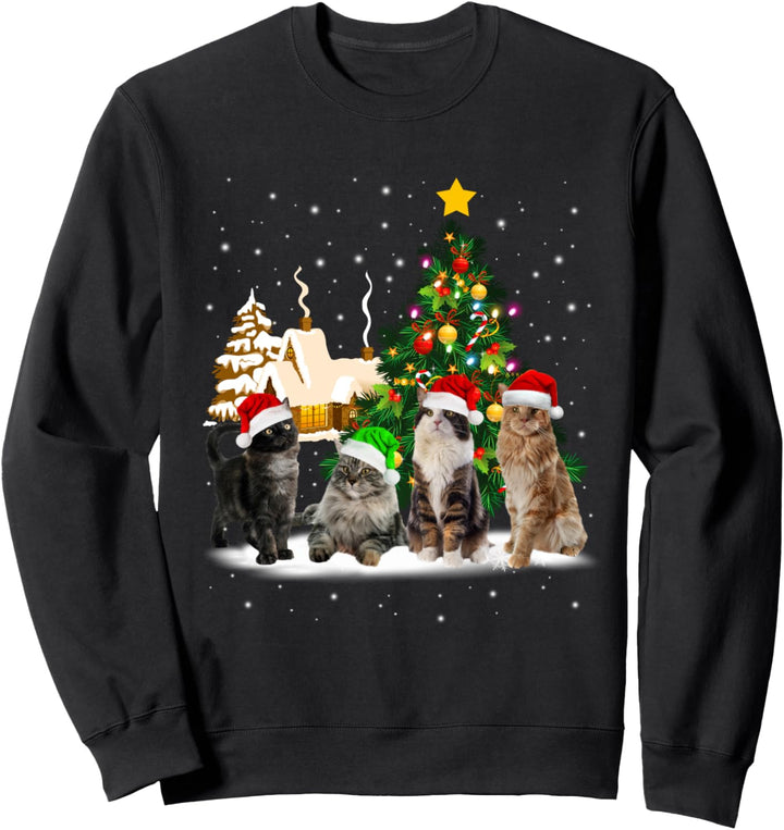 Santa Katzen Weihnachten Deko Christmas Cat Mom Xmas Pyjama Sweatshirt