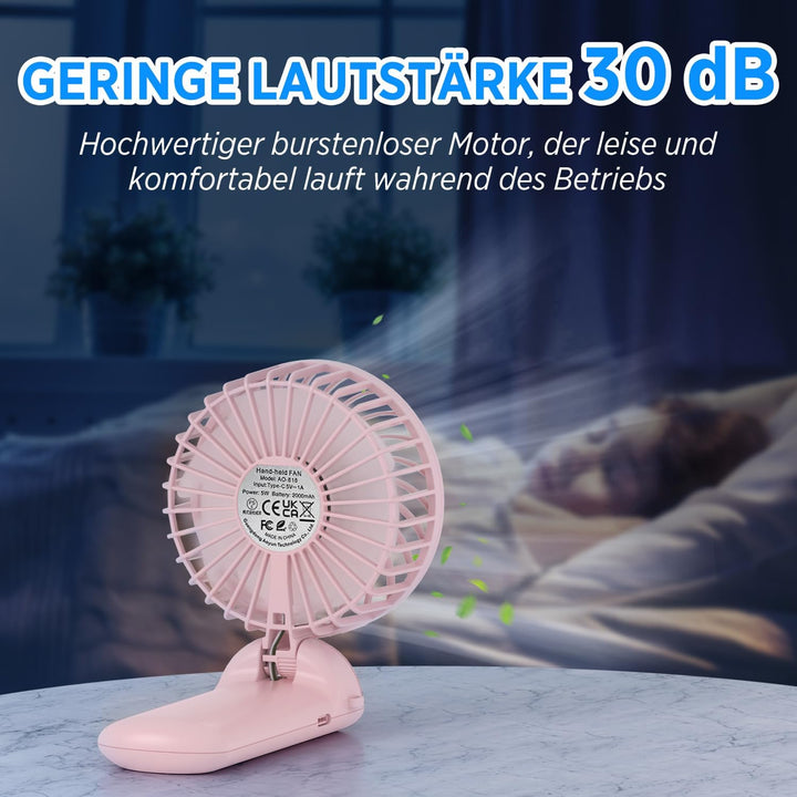 Lepwings Handventilator, Mini Ventilator USB Wiederaufladbar, 5,5-16 Std. Laufzeit, 4 Windgeschwindi
