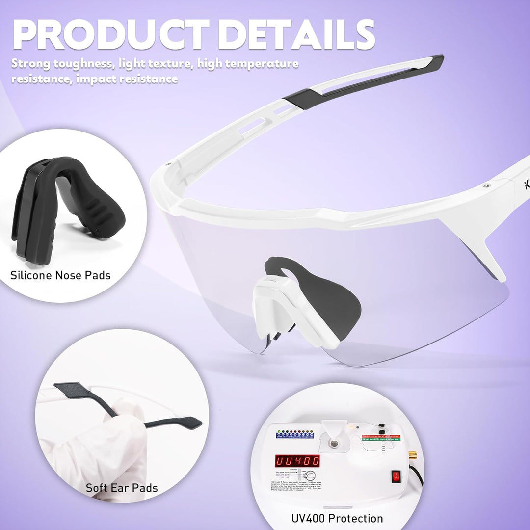 KAPVOE Photochromatische Selbsttönend Fahrradbrille TR90 Rahmen für Herren Damen Jungen Mädchen Klar