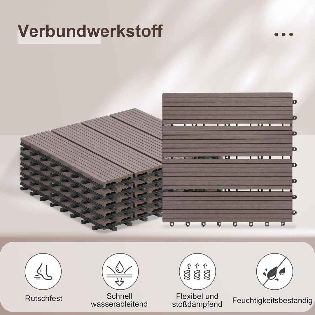 Laneetal 22er Set WPC Holz Fliese Terrassenfliesen klicksystem 30x30cm für Terrasse und Balkon Boden