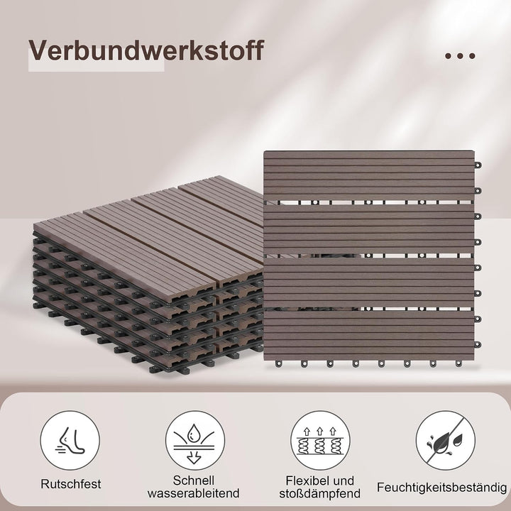 Laneetal 22er Set WPC Holz Fliese Terrassenfliesen klicksystem 30x30cm für Terrasse und Balkon Boden