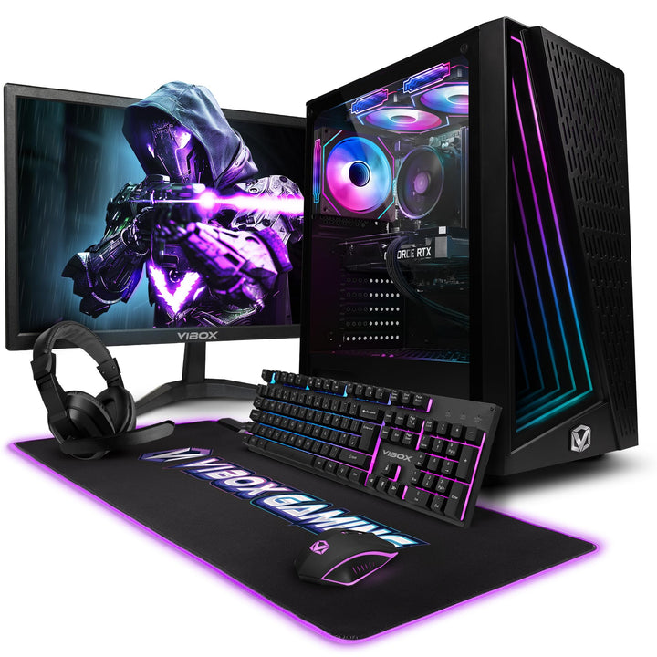 Vibox V-68 Gaming PC Set Komplett • Monitor 24 Zoll • AMD Ryzen 5 5500 4,2GHz • RTX 3050 6GB • 16GB