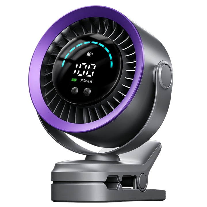 Clip Ventilator, Tragbarer Tischventilator Akku, 5 Geschwindigkeiten Leise Ventilator mit LED Displa