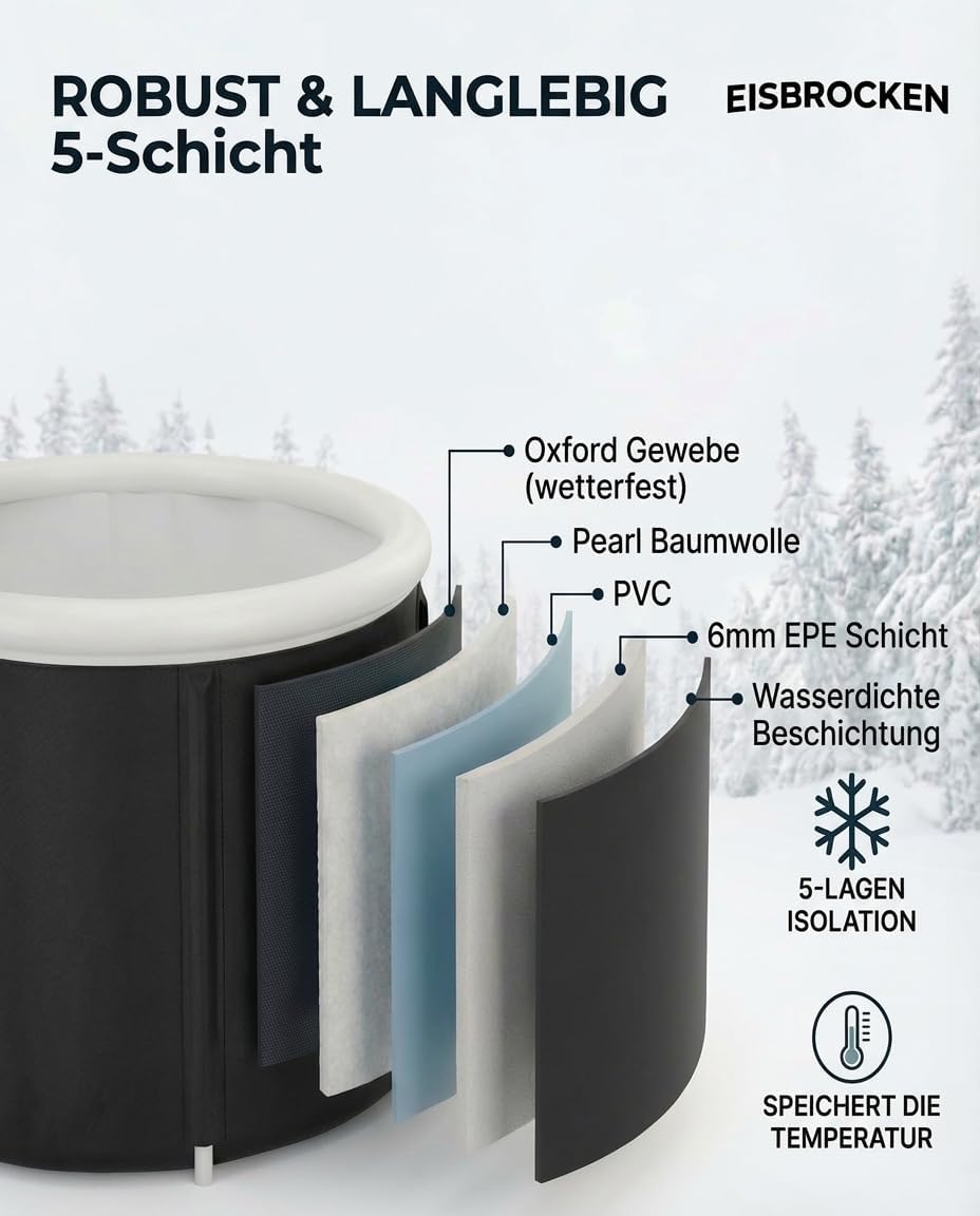 Das Original Eisbaden Tonne, Faltbare Eistonne 80 cm Ø mit 5 Schicht Isolierung für Sport, Regenerat